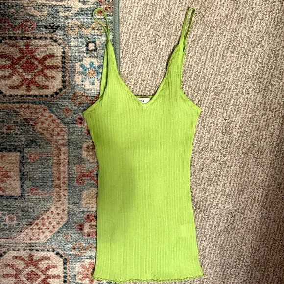 Maryam Nassir Zadeh Blanca Tank Size Large Brat Neon Green Ribbed Knit Top NWT - Picture 4 of 6